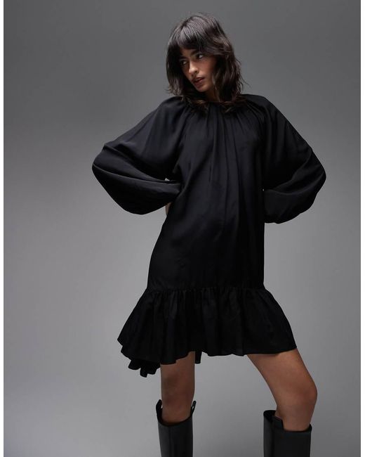 & Other Stories Black Long Sleeve Floaty Midi Dress With Ruffle Detail