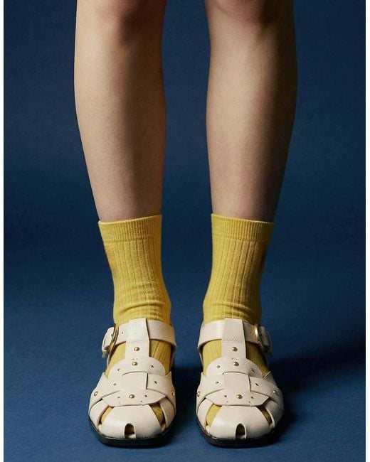 Stradivarius White Leather Effect Studded Cage Sandals