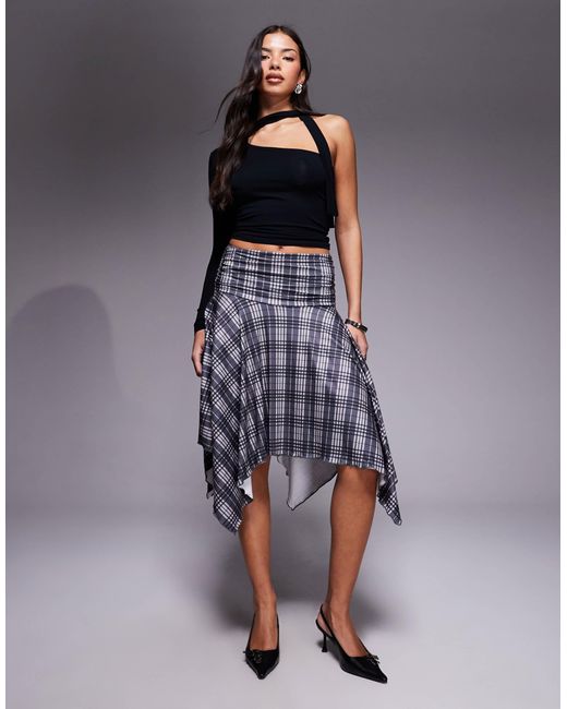 Princess Polly Blue Scholar Ruched Waist Asymmetric Hem Midi Skirt