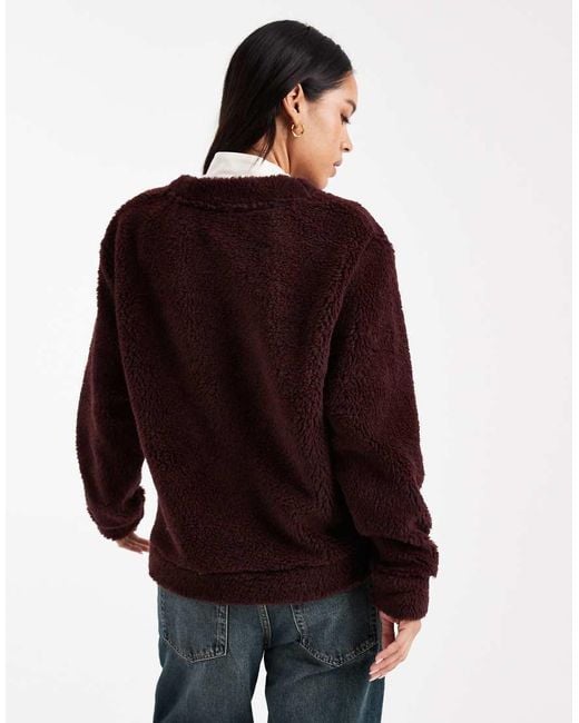 ASOS Red Longline Borg Fleece Oversized Cardigan