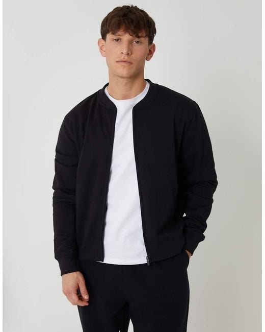 Threadbare Blue Zip Through Sweat Bomber for men