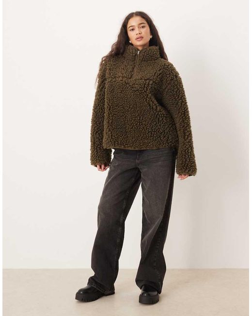 ASOS Brown High Pile Borg Half Zip Fleece