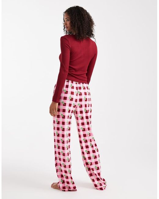 Loungeable Red Christmas Henley And Printed Trouser Pyjama Set