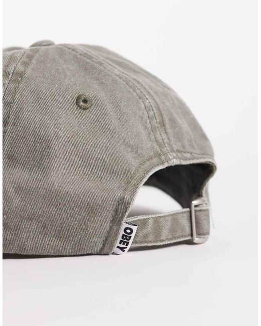 Obey Gray Pigment Bold Logo Six Panel Strapback Cap