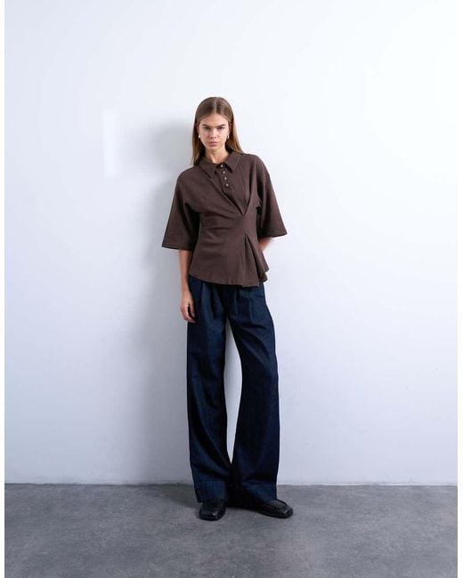TOPSHOP Brown Cinch Detail Structured Polo