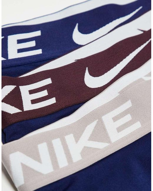 Nike Blue Dri-Fit Essential Microfibre 3 Pack Trunks for men