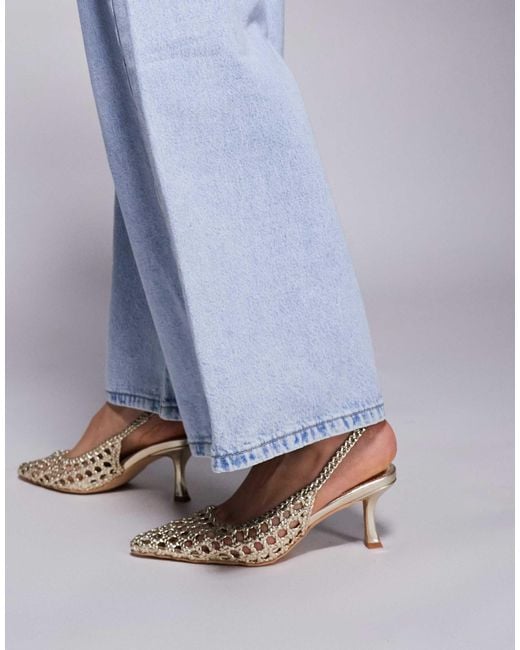 Public Desire Blue Thelma Woven Sling Back Heeled Shoes
