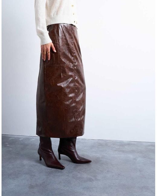 TOPSHOP White Faux Leather High Shine Midi Skirt