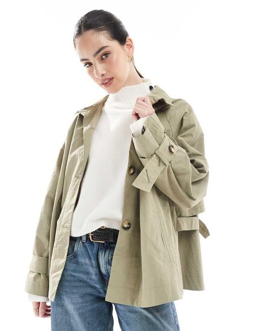 ASOS Gray Funnel Neck Cape Back Trench