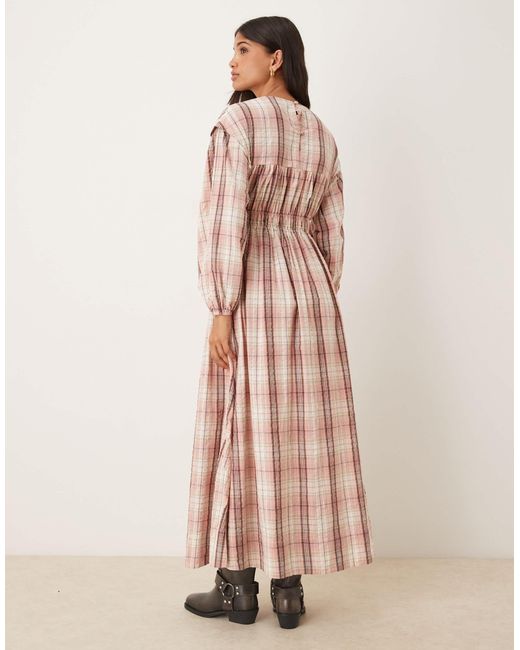 ASOS Pink Crew Neck Maxi Dress With Bust Detail And Ruched Bodice
