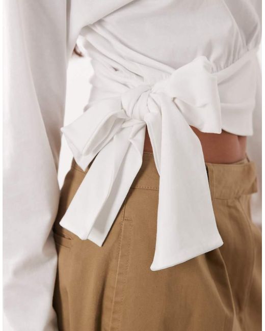 ASOS White Long Sleeve With Drape Top