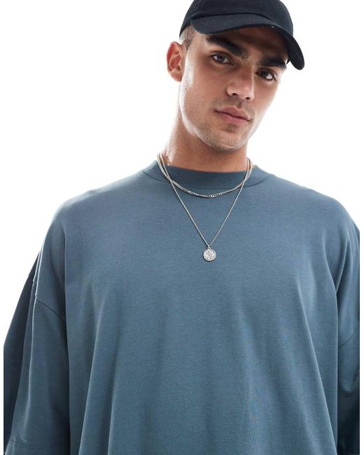 ASOS Blue Essential Heavyweight Extreme Oversized T-shirt 240gsm for men