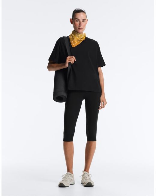 Oysho Black Boxy Short Sleeve Cotton Blend T-Shirt