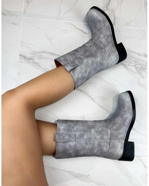 GIA STUDIOS Gray Trucker Pull Up Boots