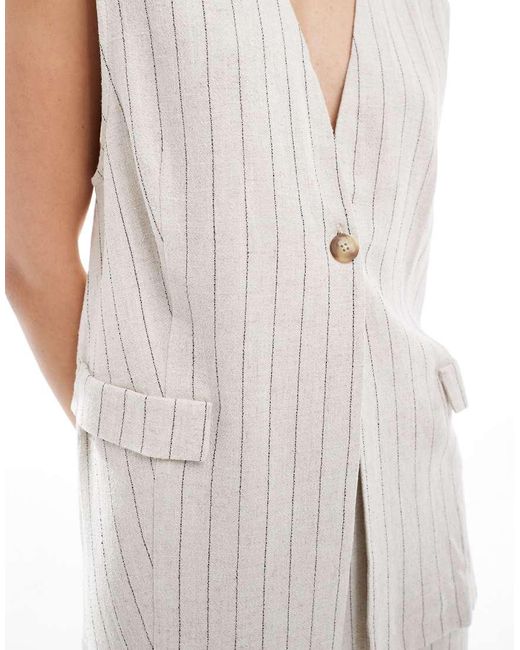 Chaleco De Traje Largo A De Tejido Efecto Lino De (Parte De Un Conjunto) ASOS de color White
