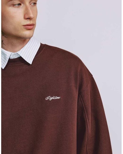 Pull&Bear Brown Embroidered Round Neck Sweatshirt for men