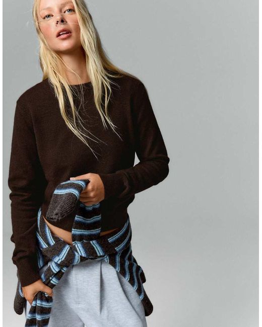 Bershka Gray Round Neck Jumper