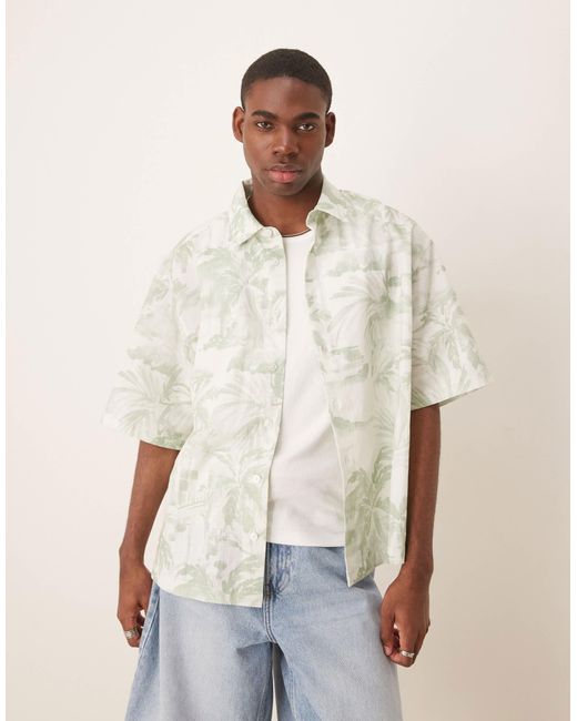 ASOS White Boxy Oversized Shirt With Floral Print for men