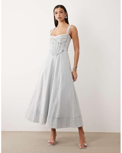 Bardot Natural Lilah Denim Corset Detail Maxi Dress