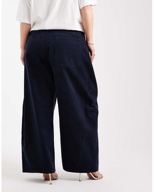 ASOS Blue Asos Design Curve Baby Cord Extreme Horseshoe Pants With Seam Detail