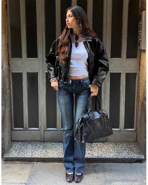 Bershka Black Belted Faux Leather Jacket