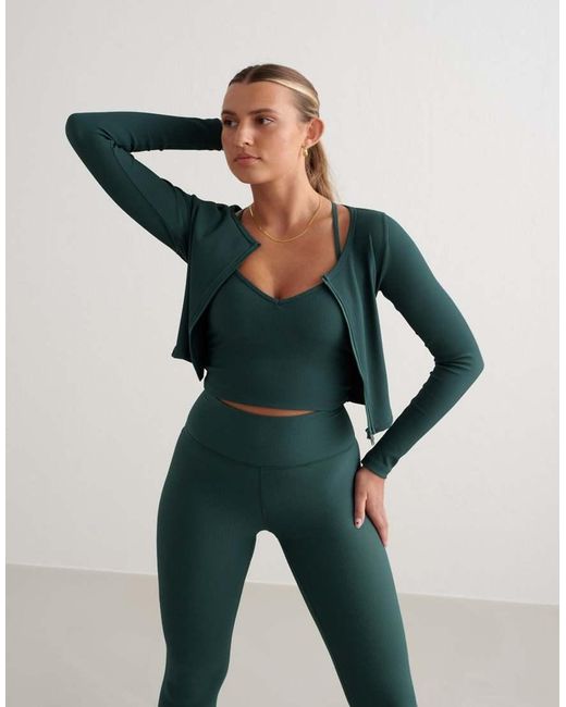 Aim'n Green Deep Emerald Ribbed Performance Zipped Cardigan