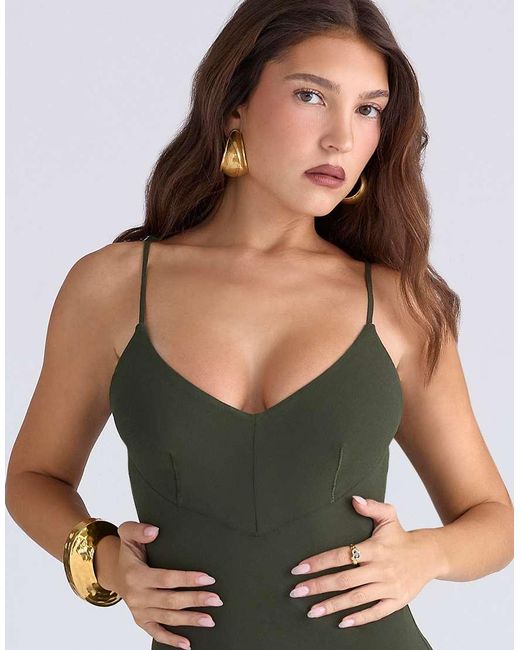 House Of Cb Green Sacha Forest Georgette Panelled Maxi Dress