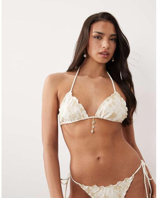 South Beach Natural Glitter Lace Triangle Bikini Top