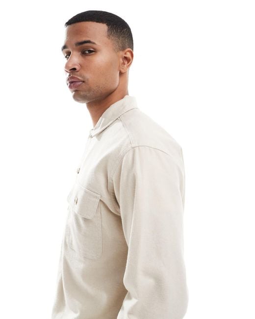 Jack & Jones – hemdjacke aus angerautem stoff in Natural für Herren