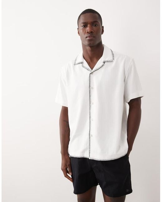 Only & Sons White Relaxed Fit Resort Shirt With Stitch Detail for men