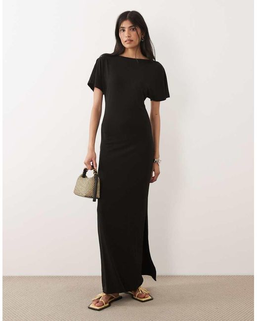 ASOS Black Cinch Waist Angle Sleeve Miadaxi Dress With V Back Detail