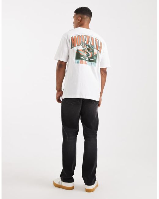 Only & Sons White Oversized Fit T-shirt With Montana Back Print for men