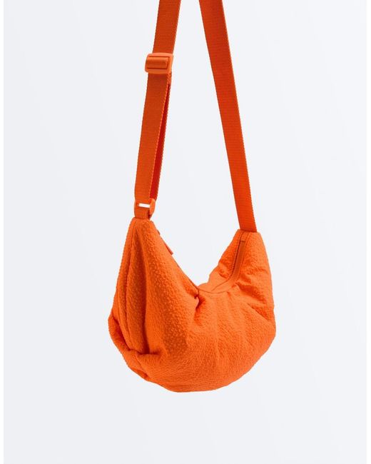 Oysho Orange Quilted Checked Crossbody Bag