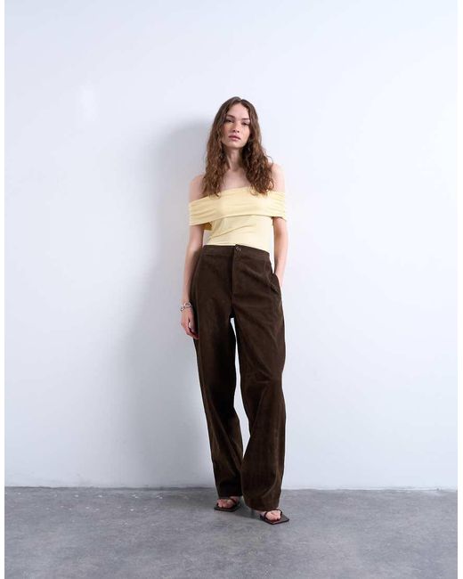TOPSHOP Gray Microfibre Deep Fold Bardot Top