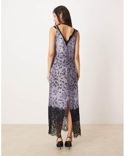 ASOS Natural Lace Detail V Neck Crinkle Satin Maxi Dress