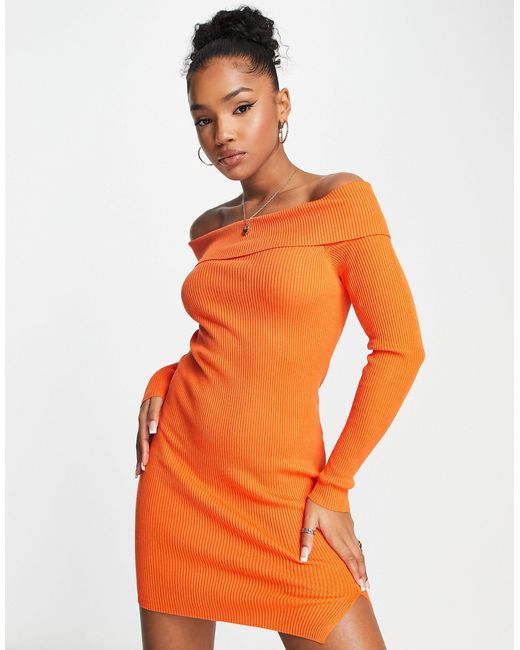 Stradivarius – schulterfreies mini-strickkleid in Orange | Lyst AT