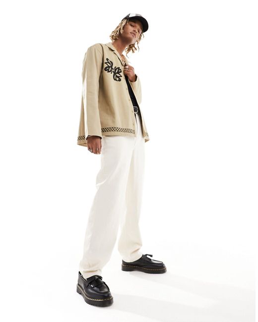 Bed - camicia giacca a maniche lunghe beige con ricamo di Reclaimed (vintage) in Metallic da Uomo