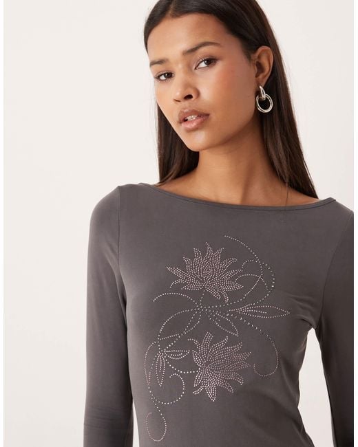 Motel Women's Natural Sevila Long Sleeve Flower Diamante Detailed Mini Dress Motel Women's Natural Sevila Long Sleeve Flower Diamante Detailed Mini Dress