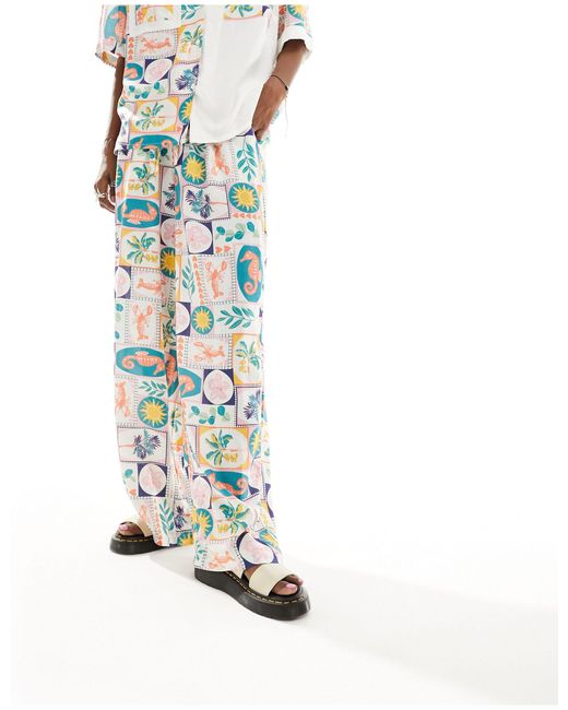 Pantalon ample d'ensemble à imprimé mosaïque Native Youth en coloris White