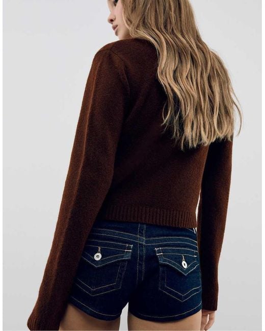 Stradivarius Zachte, Gebreide Cropped Sweater in het Blue
