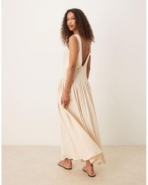 ASOS Natural Linen Blend Low Back Drop Waist Maxi Dress