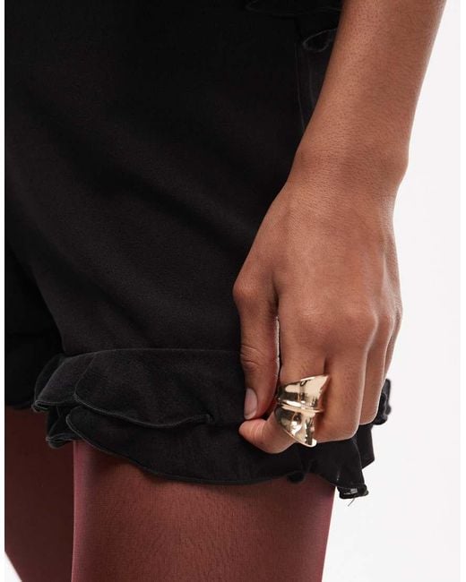 ASOS Black Mini Shorts With Contrast Mesh Ruffle Detailing