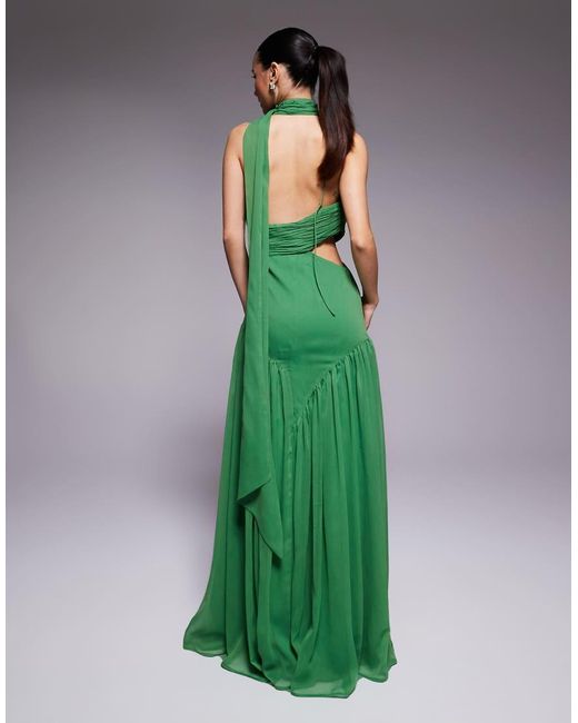 ASOS Green Asos Design Petite Halter Gathered Full Skirt Maxi Dress