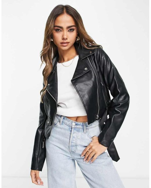 Stradivarius Gray Faux Leather Biker Jacket
