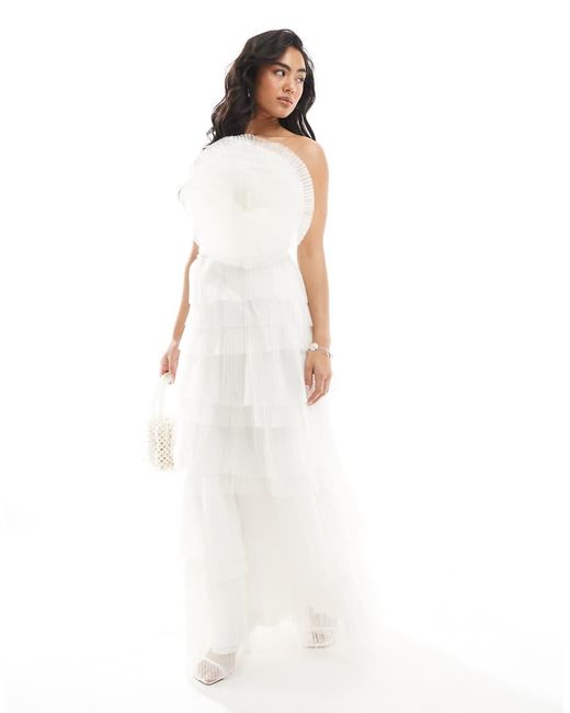 True Decadence White Tulle Corsage Tiered Maxi Dress