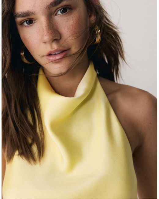 Stradivarius Yellow Satin Effect Halter Top