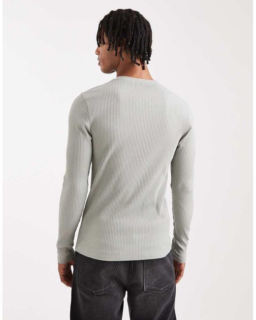 ASOS Gray Super Heavyweight Muscle Fit Long Sleeve T-shirt for men
