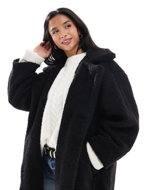 Don't Think Twice Dtt petite – zweireihige longline-jacke aus teddyfell in Black für Herren
