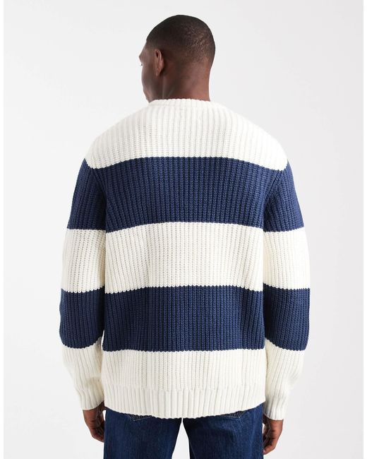 ASOS – locker geschnittener, gestreifter strickpullover in Blue für Herren