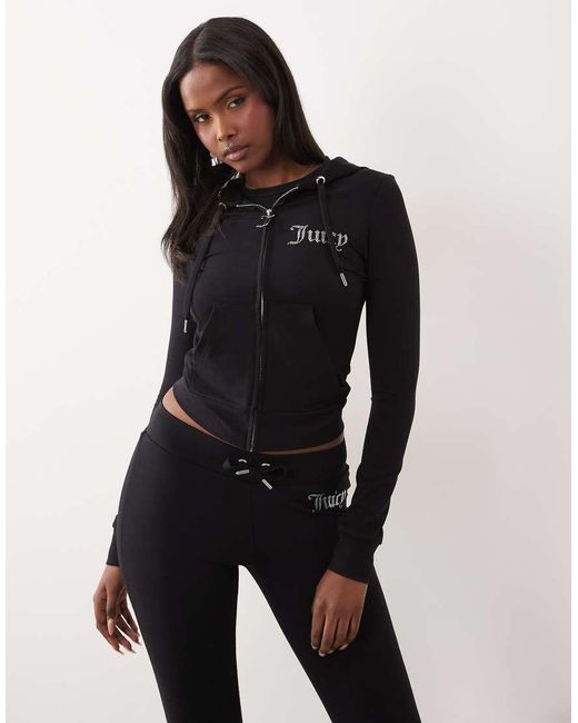 Juicy Couture Black Diamante Logo Detail Zip Through Hoodie